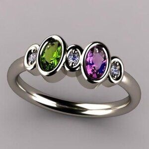 🔥 925 Silver Color Imitate Zircon Colorful CZ Rings for Women, HA4463-6